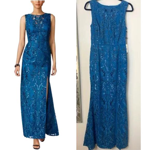 NWT ADRIANNA PAPELL DRESS GOWN 4 BLUE MOTHER OF THE BRIDE EVENING FORMAL WEDDING - Picture 1 of 15